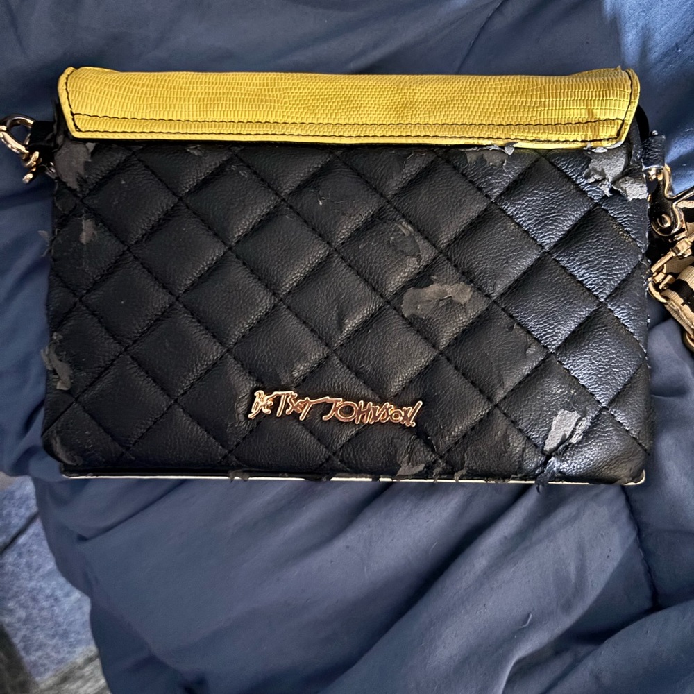 Betsey Johnson Black and Yellow Quilted Clutch